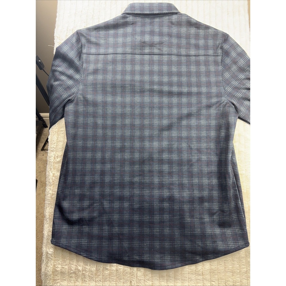 Age of Wisdom Flannel Shirt‎ Men Med Blue Plaid Flap Pocket Metal Button Shacket - Picture 11 of 12